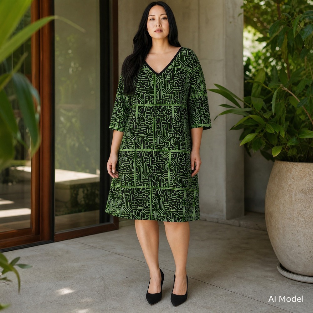 Svaha Circuit Board Dress Womens 4X Black Green STEM Tech Organic Cotton Pockets